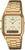 Reloj Casio Vintage con correa de metal dorada, pantalla analógica y digital.