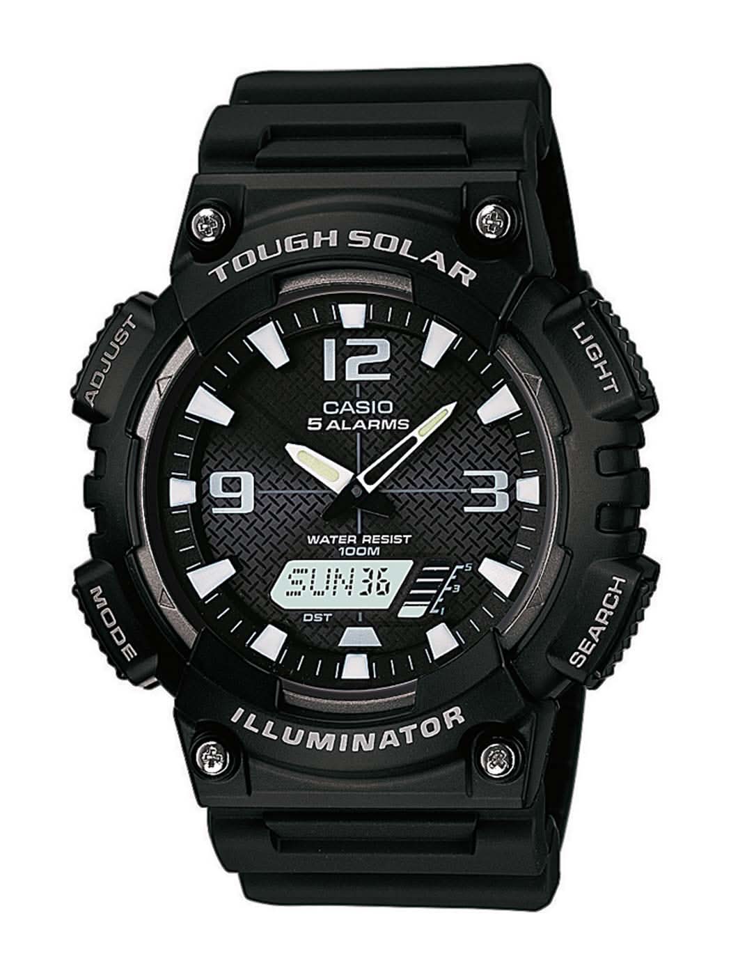 Reloj Casio para hombre con esfera negra y correa de caucho negra, analógico.