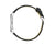 Reloj de hombre, vista lateral, con caja plateada, correa de cuero negra y corona