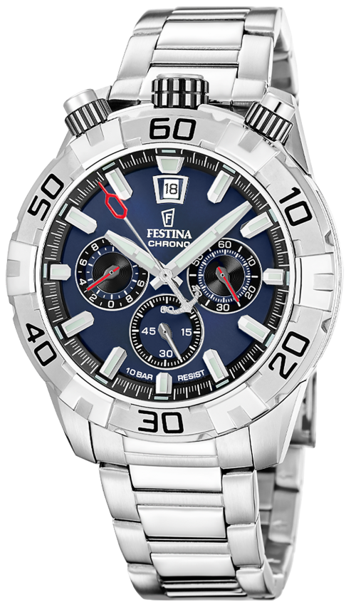 Pulsera de acero inoxidable plateado para hombre con esfera azul