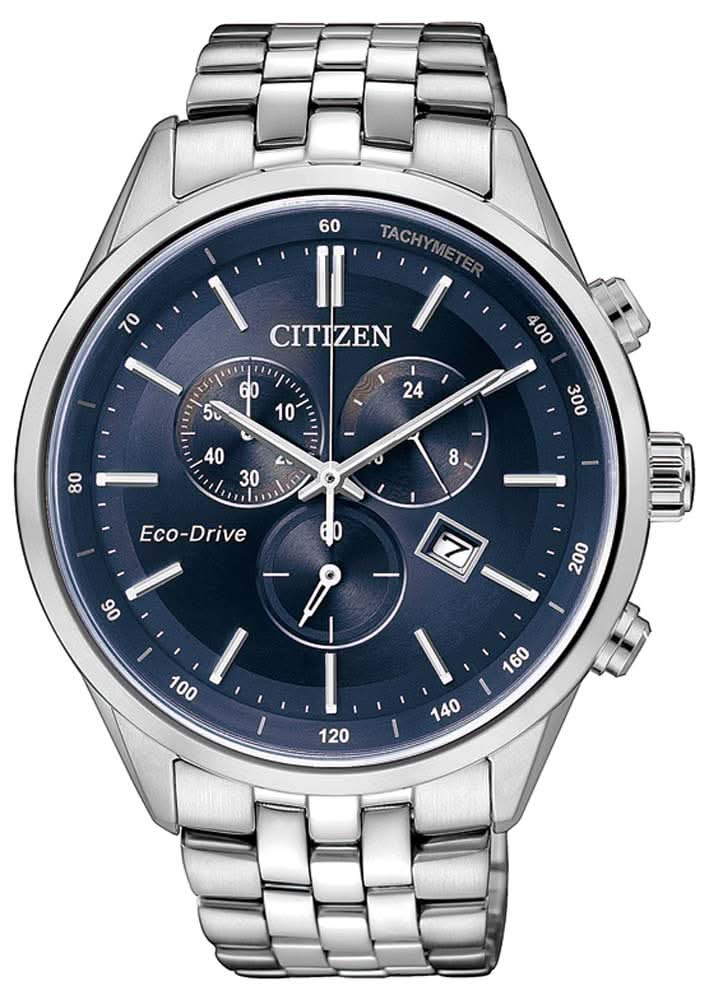 Reloj de hombre con esfera azul, diseño de cronógrafo y correa de acero inoxidable