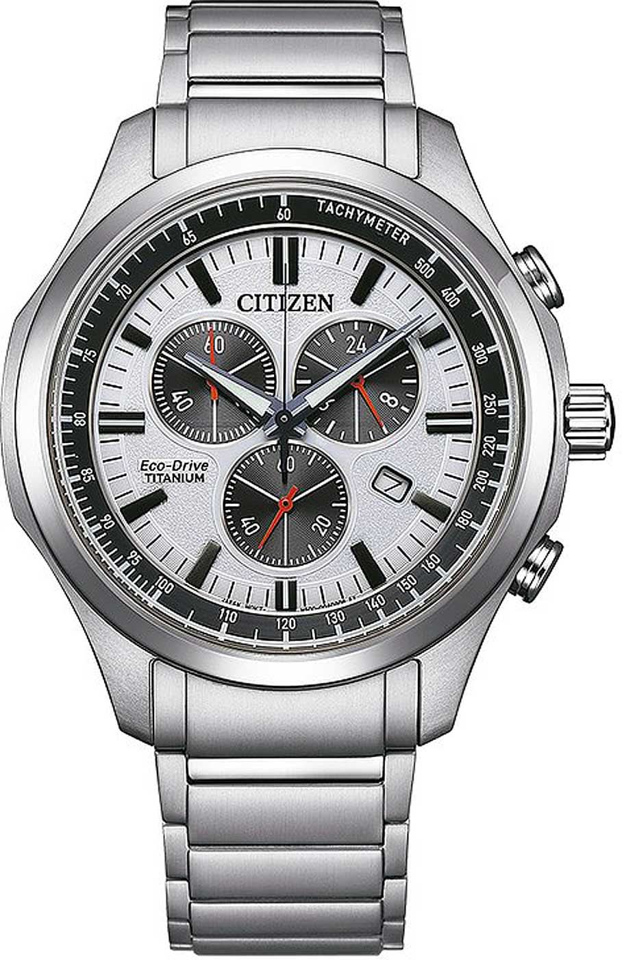 Pulsera de reloj Citizen para hombre: correa de metal, caja plateada, esfera de cronógrafo