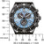 Reloj para hombre con esfera azul y bisel negro, vista de cronógrafo