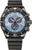 Reloj de hombre con correa negra y esfera azul, aspecto de cronógrafo