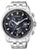 Reloj de hombre con esfera azul oscuro, manecillas y correa de acero, corona a la derecha