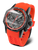 Herrklocka med svart boett, rött silikonarmband och grå urtavla