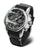 Pulsera de hombre: correa de cuero negra, esfera negra, caja de acero plateado