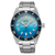 Reloj de hombre con esfera azul, bisel giratorio y brazalete de acero inoxidable