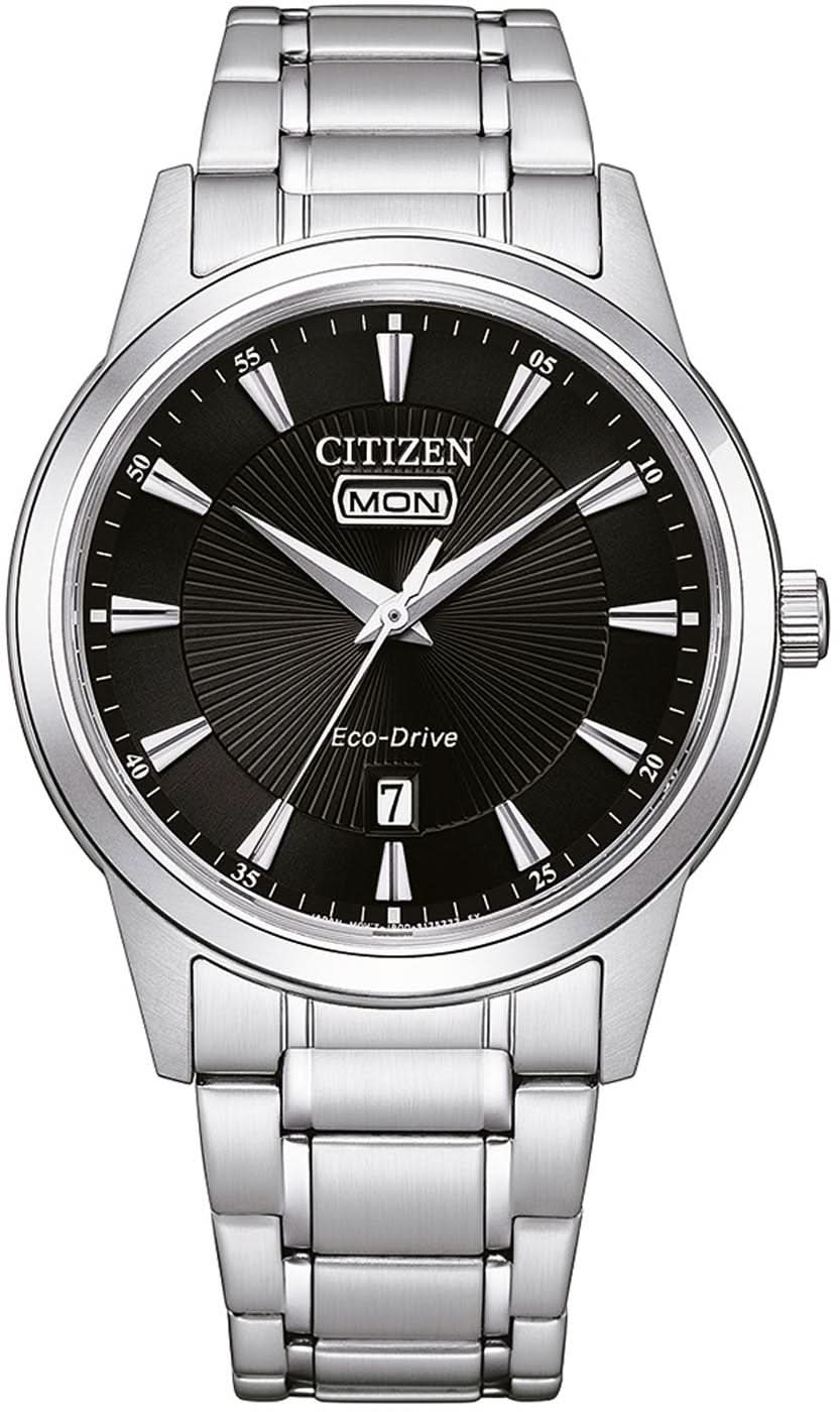 Pulsera de hombre Citizen Eco-Drive con esfera negra y brazalete de acero inoxidable