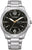 Reloj de pulsera Citizen para hombre con esfera negra, correa de acero inoxidable plateado y visualización de fecha