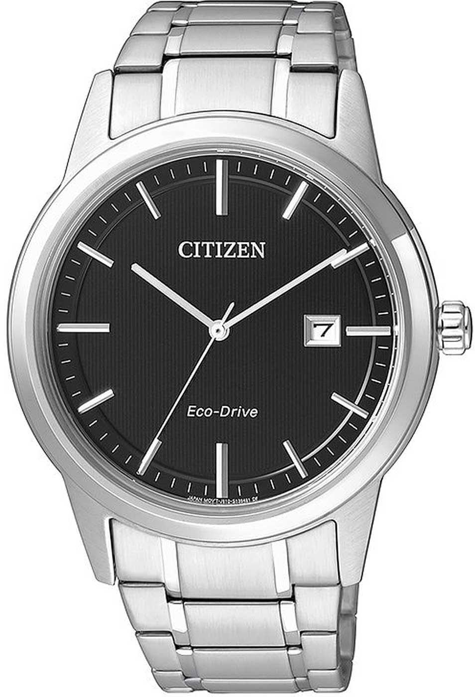 Pulsera de hombre: correa de acero inoxidable, esfera negra, ventana de fecha a las 7
