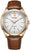 Reloj Citizen para hombre con correa de cuero marrón, esfera blanca y caja dorada