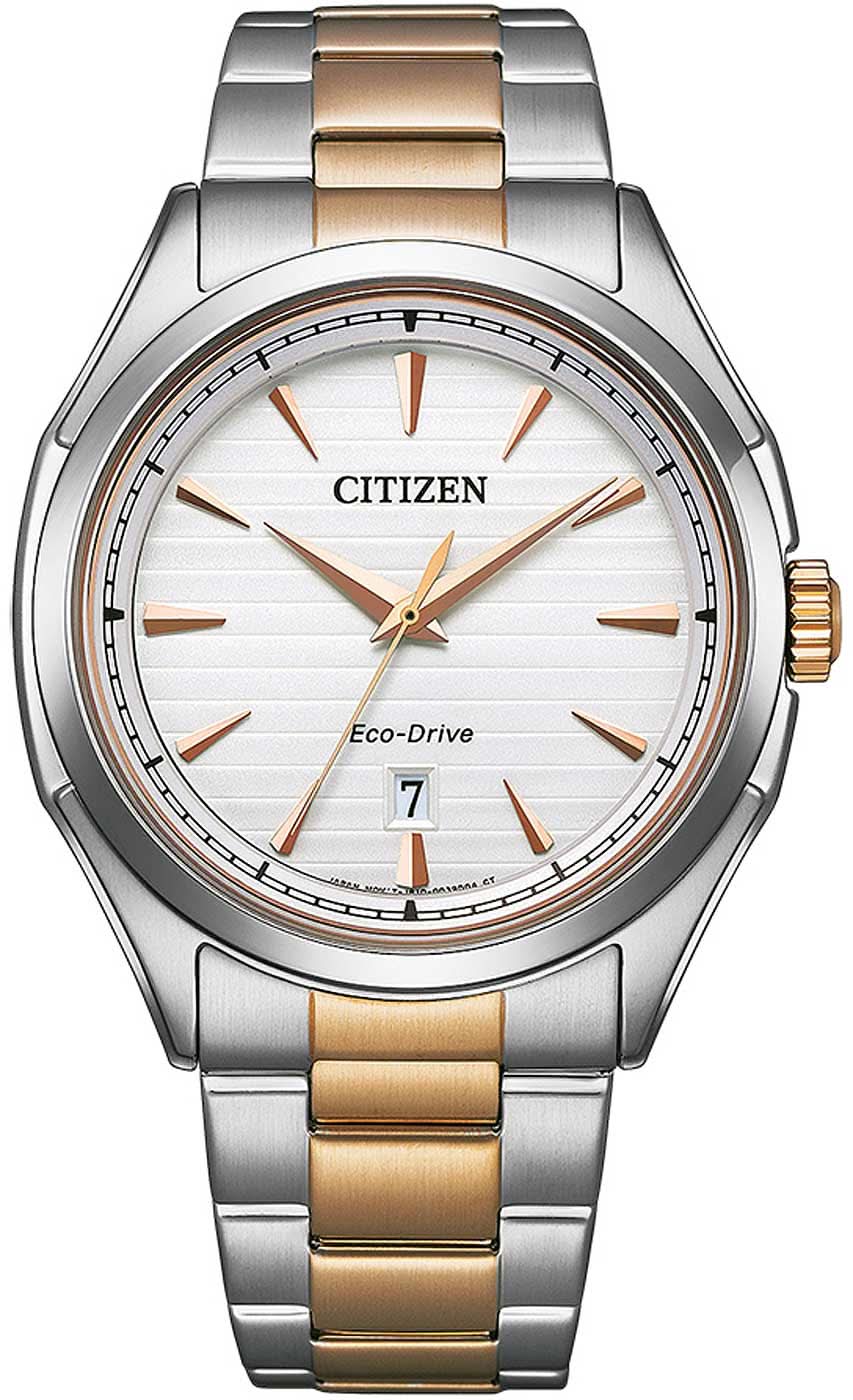 Reloj Citizen con esfera blanca, correa metálica bicolor y cierre desplegable