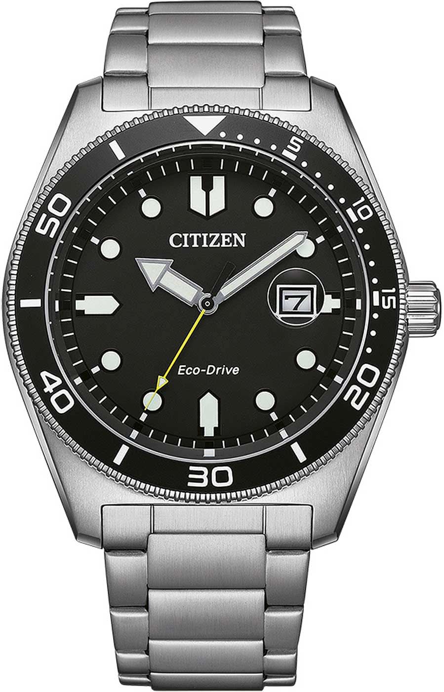 Reloj de hombre con esfera negra, correa de acero inoxidable y manecillas analógicas