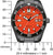 Reloj solar de cuarzo con esfera naranja, manecillas negras y bisel negro