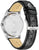 Reloj de hombre con vista trasera y correa de cuero negra, hebilla de pasador visible