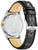 Reverso de un reloj de pulsera para hombre con correa de cuero negra y caja plateada