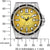 Reloj de pulsera para hombre con esfera amarilla y escala que muestra el tamaño de la caja