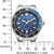 Vista frontal de reloj Citizen para hombre: esfera azul, marcadores luminosos, caja de acero inoxidable