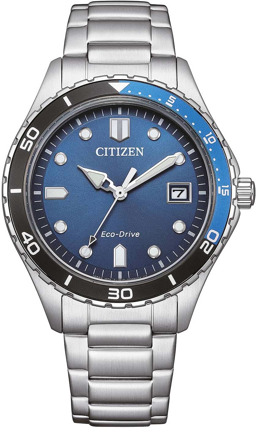 Reloj Citizen para hombre: esfera azul con fecha a las 7, correa de acero inoxidable