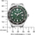 "Reloj de mujer con esfera verde, marcadores luminosos, caja y pulsera de metal plateado"