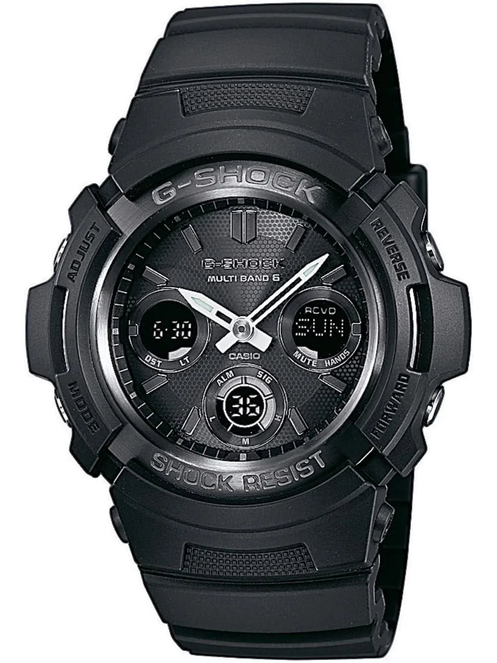 Reloj de pulsera para hombre: correa de plástico negra, esfera redonda con múltiples pantallas
