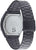 Casio Digital Watch Rear View: Stainless steel case back, black metal strap