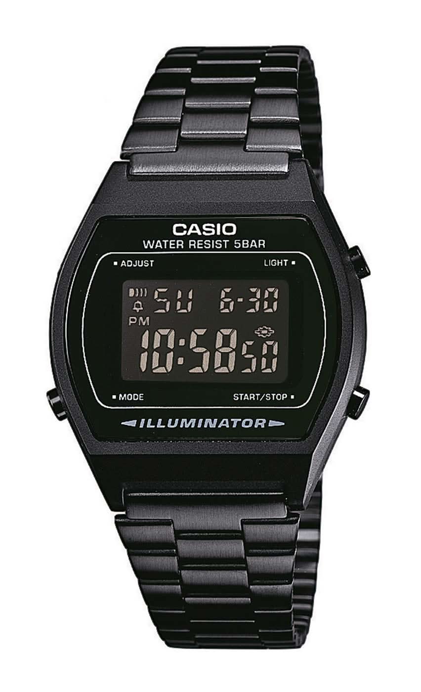 Reloj digital Casio con correa de metal negra y pantalla LCD