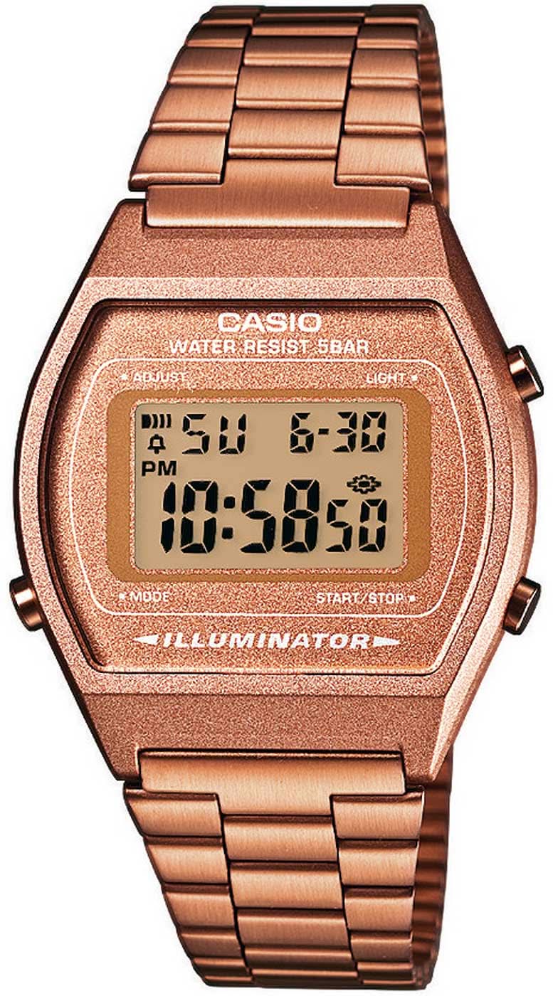 Pulsera de metal en tono oro rosa con pantalla LCD digital, iluminación LED.