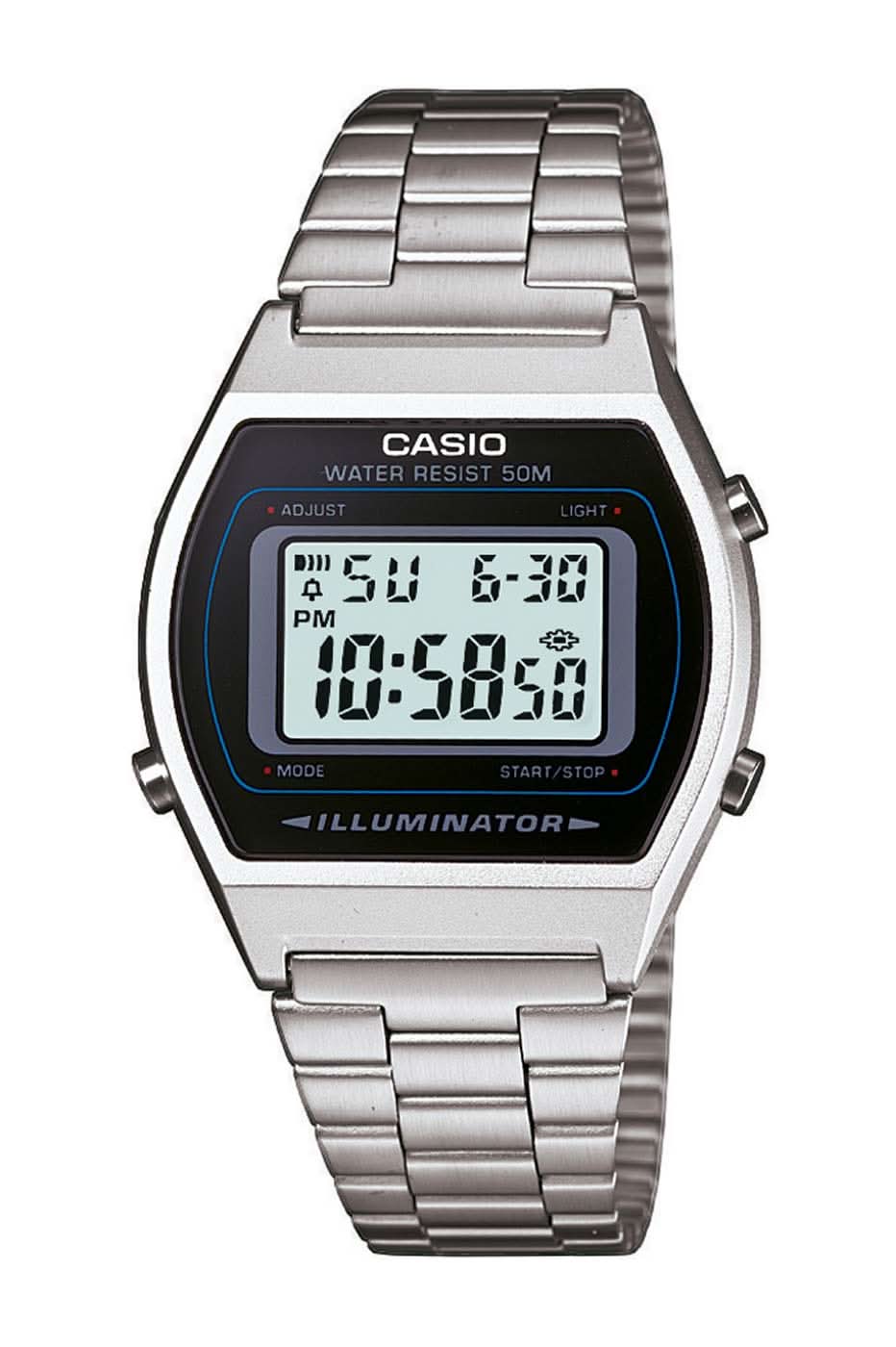 Casio Reloj Digital con Correa de Acero Inoxidable, Pantalla Negra y Visualización del Día de la Semana/Fecha