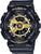 Reloj de mujer con correa de plástico negra, marcadores dorados y pantalla digital