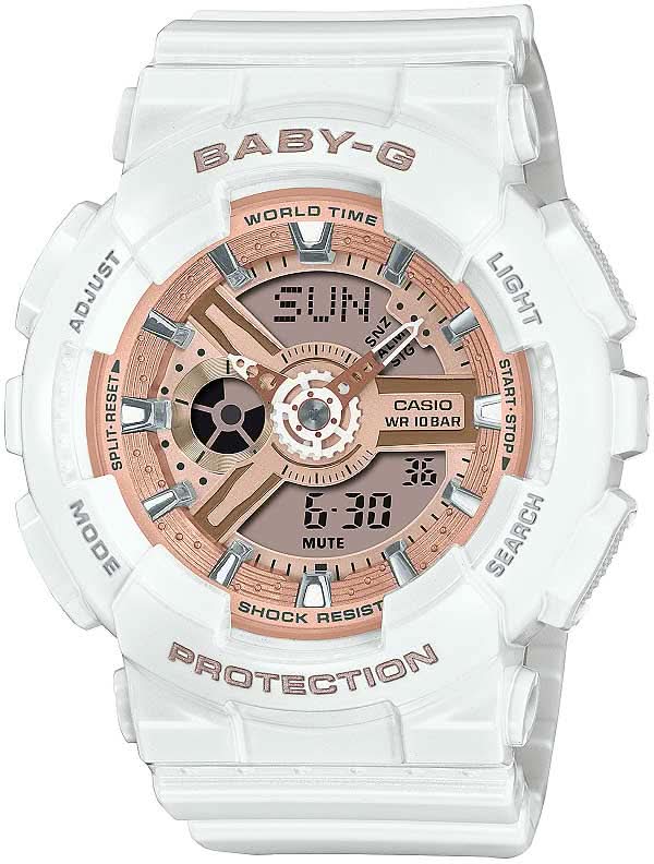 Reloj Casio Baby-G para mujer con caja blanca y esfera naranja, pantalla digital