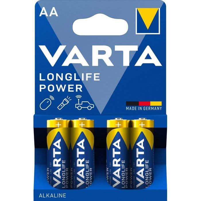 Pilas VARTA AA, Alcalinas Longlife Power, paquete de 4 en blíster
