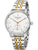 Damenarmbanduhr mit cremefarbenem Zifferblatt und gold-silberfarbenem Metallband, analog