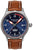 Reloj de hombre con esfera azul, correa de cuero marrón y caja de acero inoxidable plateado