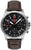 Reloj de hombre con correa de cuero marrón y esfera negra, caja plateada