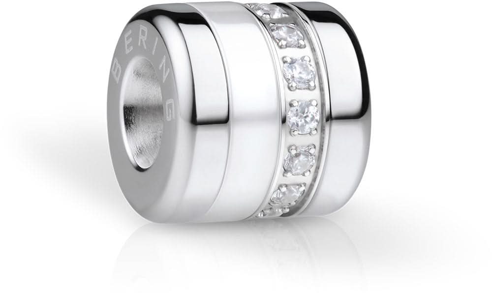 Charm de acero inoxidable con pavé de circonitas e inserciones oscuras, cilíndrico