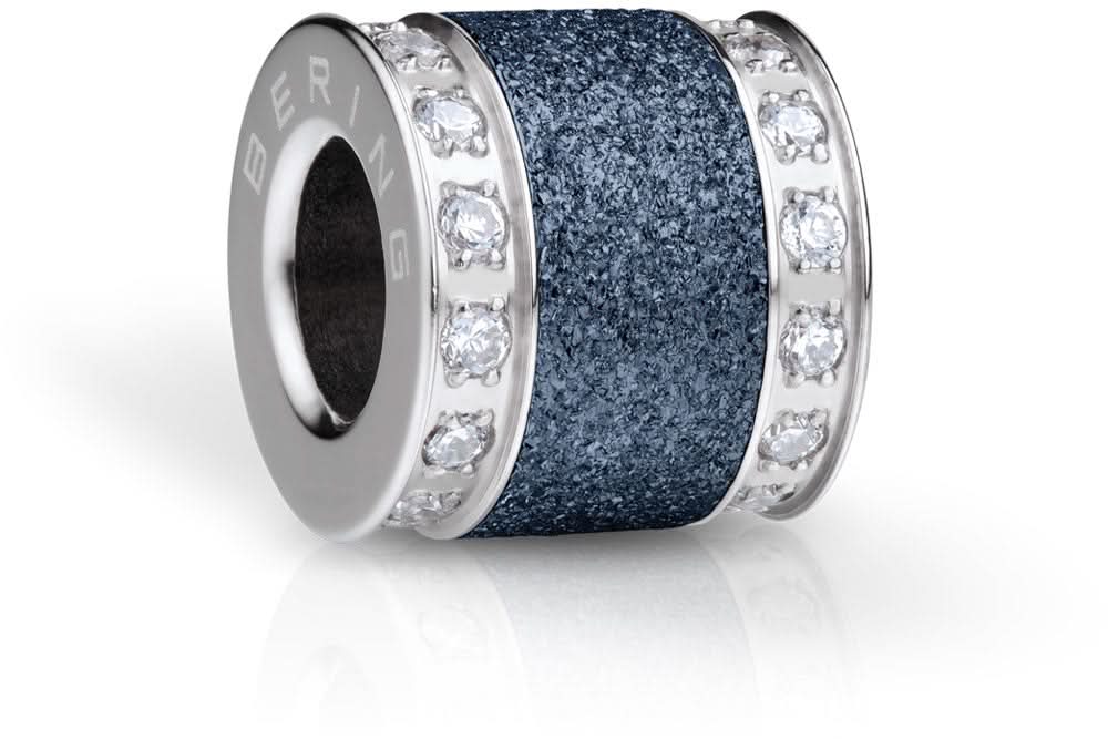 Charm de acero inoxidable con incrustación azul y pequeñas circonitas en el borde