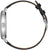 Pulsera de hombre en vista lateral con correa de cuero negra y caja plateada