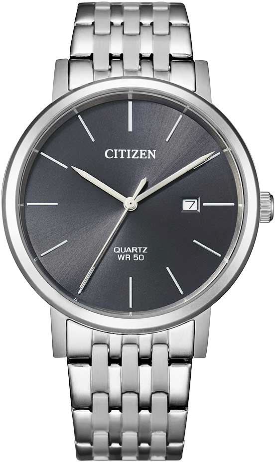 Reloj de hombre con correa de acero inoxidable y esfera gris oscuro, pantalla de cuarzo