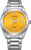 Reloj de pulsera para hombre con esfera amarilla, correa de acero inoxidable y corona redonda