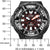 Esfera de reloj para hombre con acento rojo, bisel negro e índices luminosos grandes
