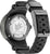 Reloj de hombre con correa de caucho negra perforada y fondo grabado