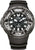 Reloj de hombre con correa de caucho negra, esfera negra y bisel plateado