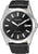 Pulsera de hombre con correa de cuero negra y esfera negra, caja de acero inoxidable