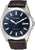 Reloj de hombre: esfera azul oscuro, correa de cuero marrón, Citizen
