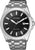 Reloj de pulsera de acero con esfera negra, logo CITIZEN, Eco-Drive y ventana de fecha
