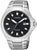 Reloj de hombre con correa de metal, esfera negra y caja plateada de acero inoxidable
