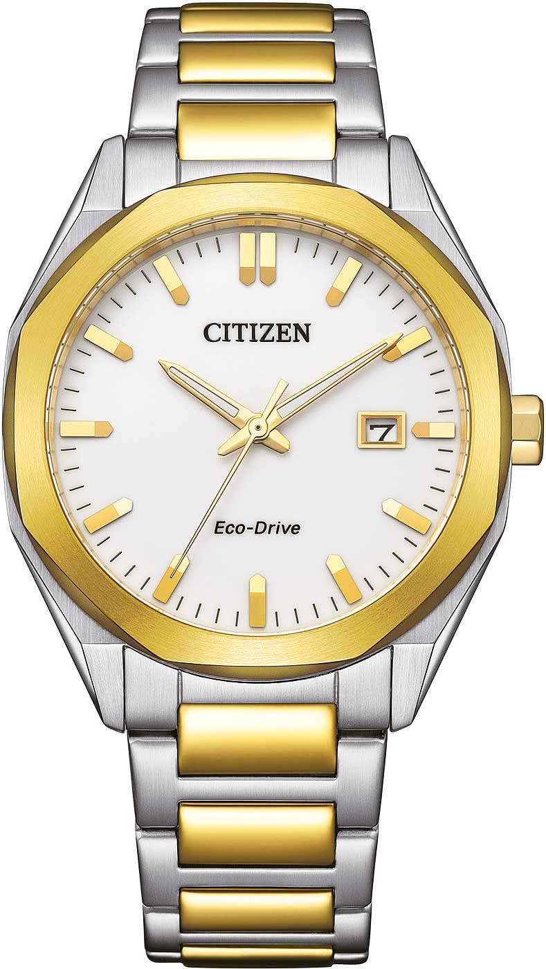 Reloj de hombre con esfera dorada, correa plateada y fecha