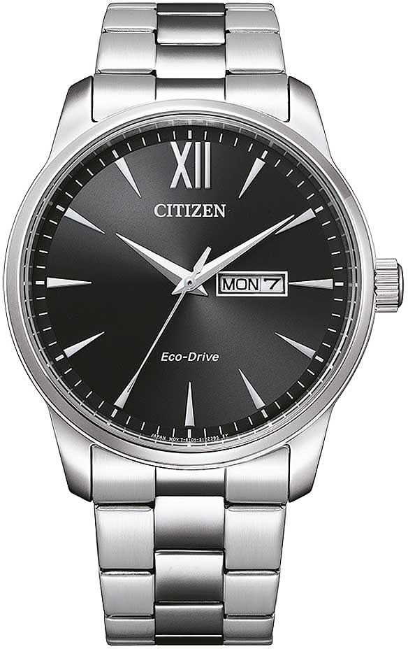 Reloj de hombre con esfera negra, números romanos e indicador de fecha, correa de acero inoxidable